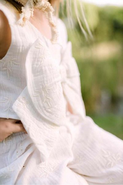miabambim Bow Detailed Embroidered Muslin Bottom Top Set