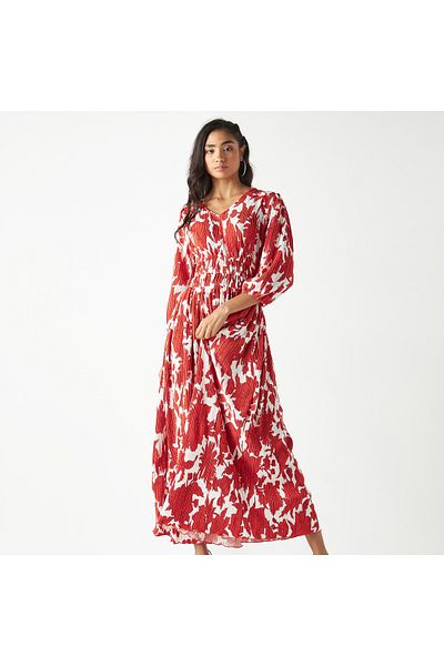 FAV All-Over Print V-neck Dress with 3/4 Sleeves