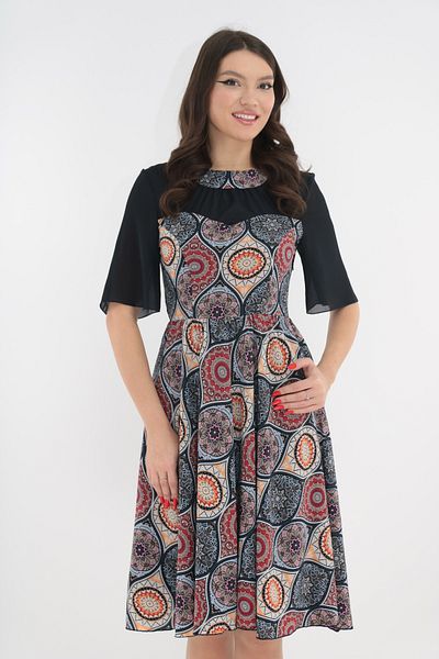 Vanessa Line RO Navy blue wrap dress with multicolor pattern