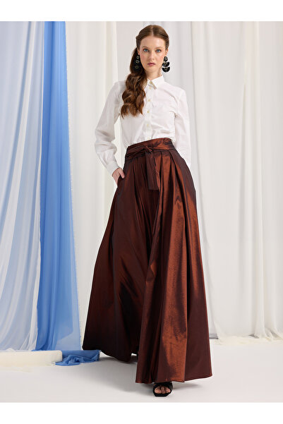 Store Wf Bronze Taffeta Belted Maxi Skirt