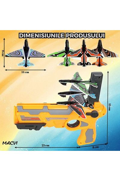 MACVI Macvi® 4-Jet Launcher Gun, Interactive Toy for Kids, Lightweight and Safe Design, Yellow