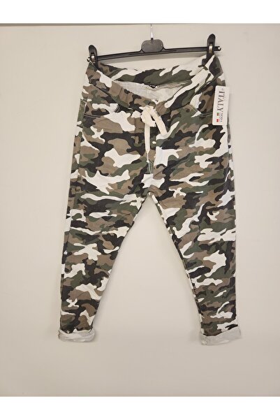 della moor Women's White Italian Plus Size Camouflage Pattern Trousers