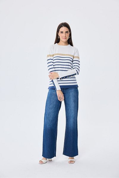 Peraluna Dreamer Striped, Women's Knitwear Sweater - Ecru Striped