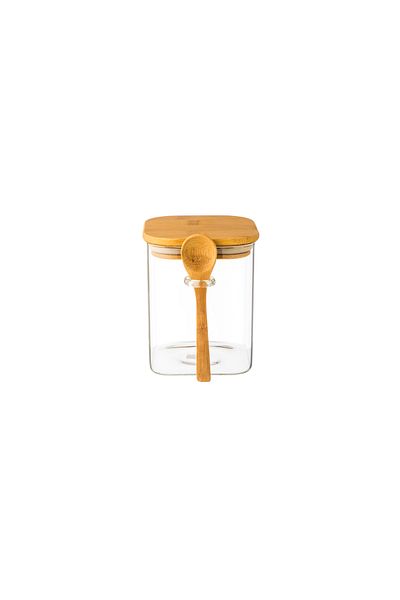 Dania Clear glass jar with wooden lid, wooden spoon and airtight seal, size 12.5*10 cm