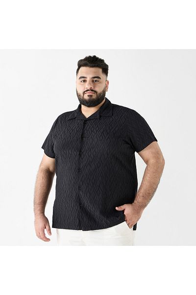 FAV Plus Size Textured Camp Collar Shirt with Short Sleeves