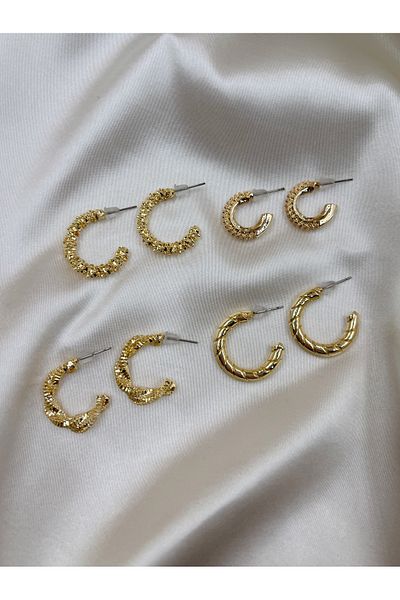 Eylülün Takısı Women's Gold Color 4 Pair Twist Earrings