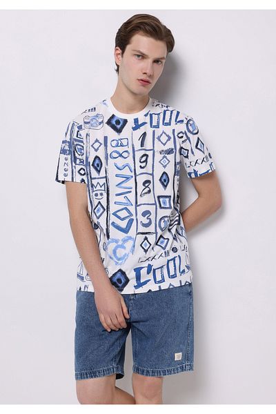 Colin's Regular Fit Round Neck Printed Men's Blue Short Sleeve T-Shirt