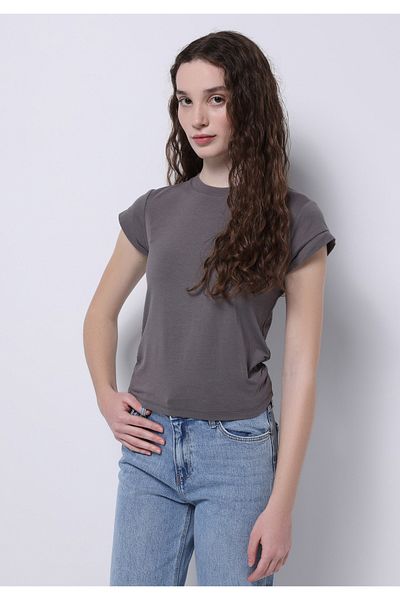 Colin's Slim Fit Round Neck Plain Women's Gray Short Sleeve T-Shirt