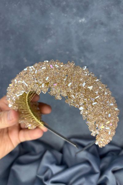 Hayalperest boncuk Honey Color Asu Intense Bead Embroidered Bridal Henna Crown