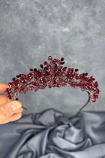 Hayalperest boncuk Burgundy Bead Embroidered Duru Bridal Henna Crown