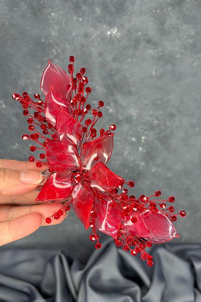 Hayalperest boncuk Red Pearlescent Essence Scalloped Bridal Hair Accessory