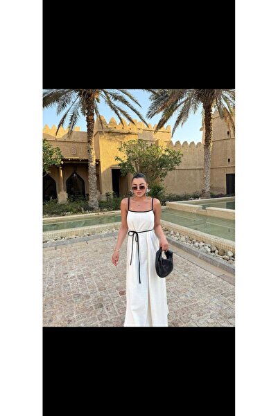 saze butik BAĞLAMALI KETEN ELBİSE