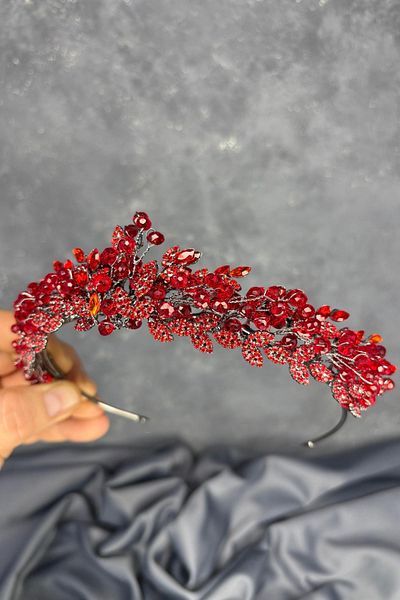Hayalperest boncuk Red Bead Embroidered Duru Bridal Henna Crown