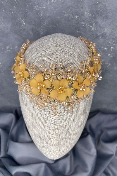 Hayalperest boncuk Honey color nileda crystal beaded bridal henna crown hair accessory