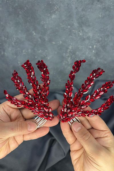 Hayalperest boncuk Burgundy Double Sided Comb Büge Bridal Hair Accessory