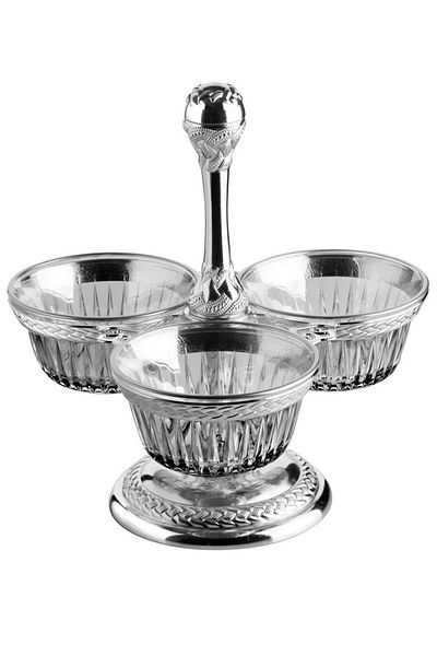 KT HOME Pedestal Snack Bowl Silver Metal Glass 3 Compartment Serving Snack Bowl Presentation Chocolate Bowl Decorative Bowl