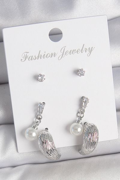 E BULURUM Brass Silver Color Dangle Zircon Stone Drop Model 3 Pair Women's Earring Set