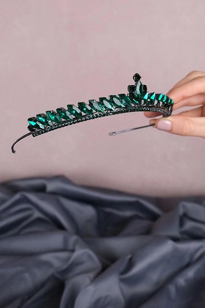 Hayalperest boncuk Green Thin Shuttle Stone Bridal Henna Crown