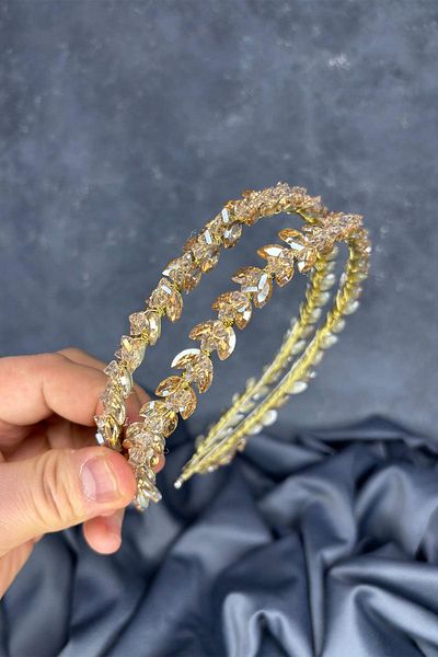 Hayalperest boncuk Honey Color Double Row Stone Lea Bridal Hair Accessory Bridal Henna Crown