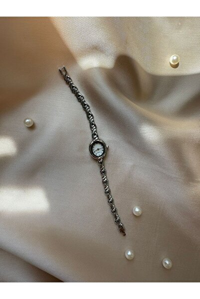 rubsey Retro Minimal Hasır Kordon Vintage Kadın Kol Saati Boncuk Model Gümüş