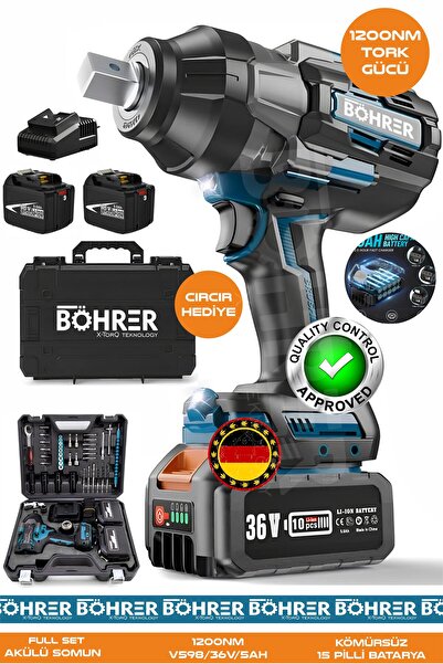 BÖHRER Alman BA01072M Akülü Somun Sıkma Makinesi | 1200 Nm Tork – 36V 5Ah | D...
