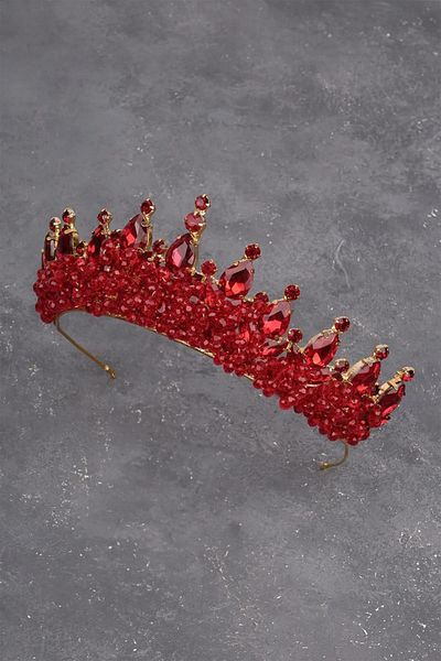 Hayalperest boncuk Elegant Bridal Wedding Henna Crown Gold Burgundy with Stylish Crystal Stone