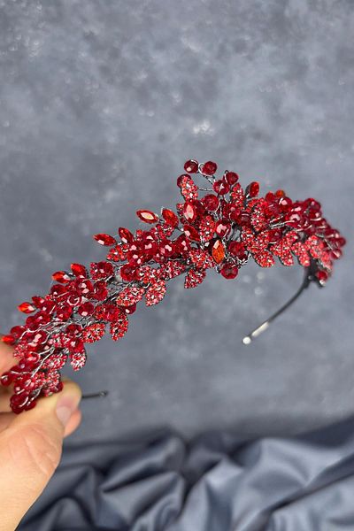 Hayalperest boncuk Red Bead Embroidered Duru Bridal Henna Crown