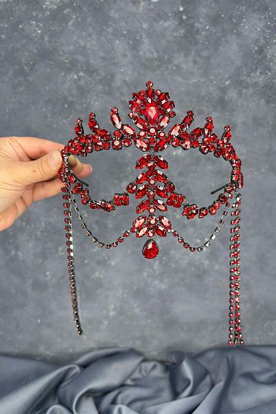 Hayalperest boncuk Red Dangle Forehead Almeda Bridal Henna Crown