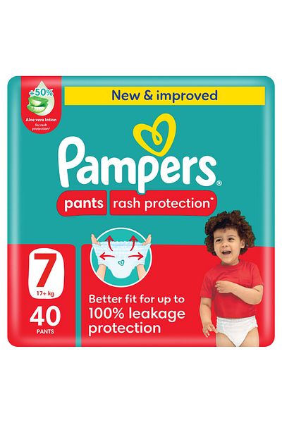 Pampers Rash Protection Pants Diapers, Size 7, 17+kg, 40 Count