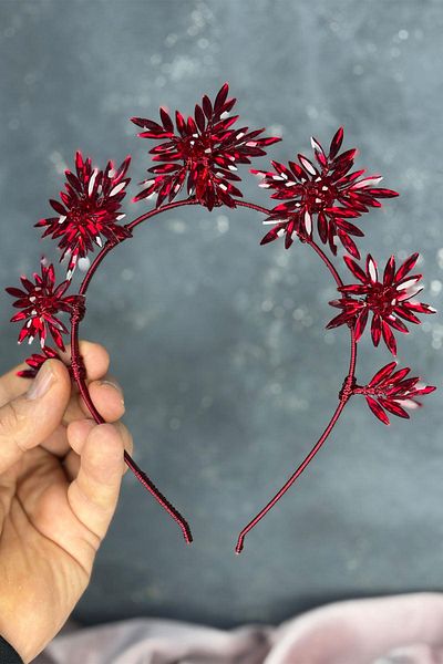 Hayalperest boncuk Burgundy Star Stone Bridal Henna Crown and Bridal Hair Accessory