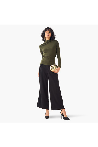Iconic Iconic Cowl Back Top with Long Sleeves