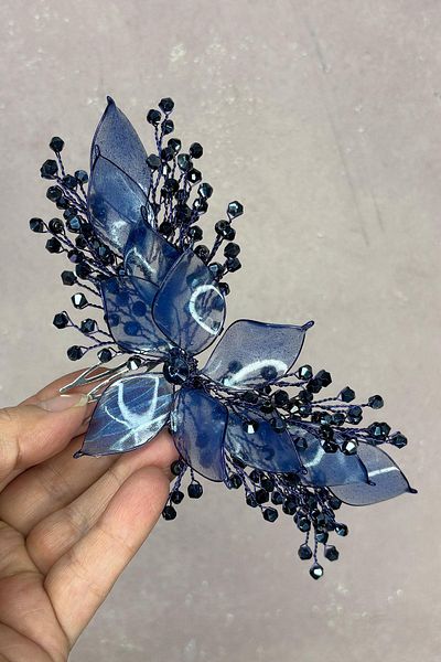 Hayalperest boncuk Navy Blue Pearlescent Essence Scalloped Bridal Hair Accessory