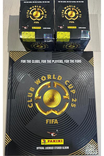 Panini كأس العالم للنادي 25 بانيني منتج جديد 100 حزمة من ملصقات اللاعبين + ألبوم ملصقات مرخص