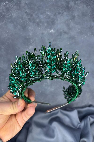 Hayalperest boncuk Emerald Green Elisa Design Beaded Bridal Henna Crown Hair Accessory