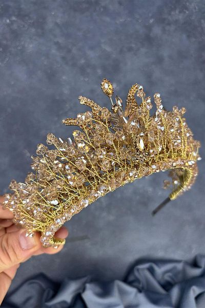 Hayalperest boncuk Honey Color Livan Beaded Bridal Henna Crown Hair Accessory