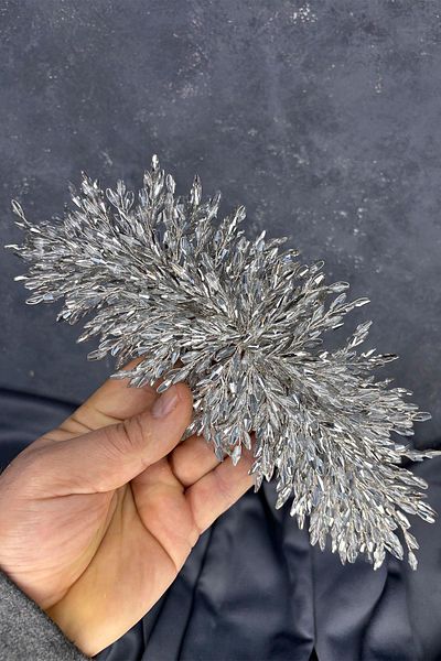 Hayalperest boncuk Silver Gray Eva Dense Bead Embroidered Bridal Henna Crown