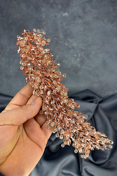 Hayalperest boncuk Rose Color Elisa Beaded Bridal Henna Crown Hair and Turban Accessory