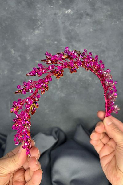 Hayalperest boncuk Fuchsia Laurel Bridal Crown Hair and Turban Accessory