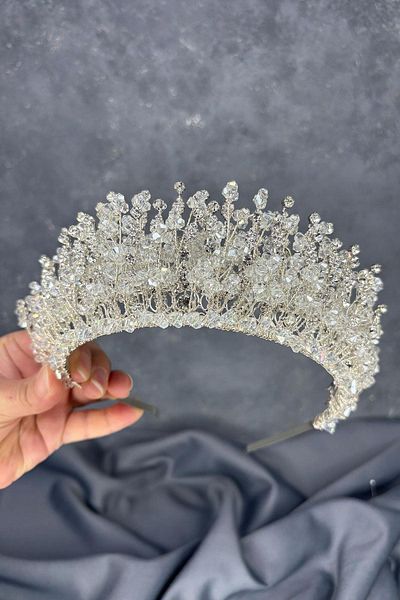 Hayalperest boncuk Lidan Dense Embroidered Crystal Bridal Crown Hair Accessory