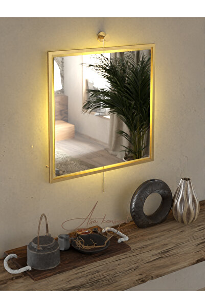 ASA KONSEPT ASAYNA Ayna KABLOSUZ Led'li Gold Dekoratif Antre Hol Koridor Duva...