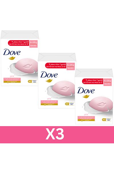 Dove Moisturising Soap Bar Nourishing formula for all skin types, Pink With ¼ moisturising creamx3
