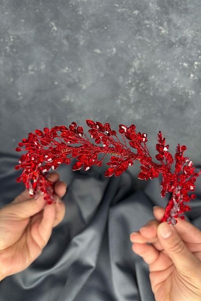 Hayalperest boncuk Red Laurel Bridal Crown Hair and Turban Accessory