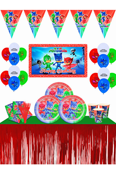 snowparty مجموعة زينة حفلات أعياد الميلاد المكونة من 24 شخصًا مع لافتة Pj Mask Pijamaskeliler وتنورات طاولة معدنية