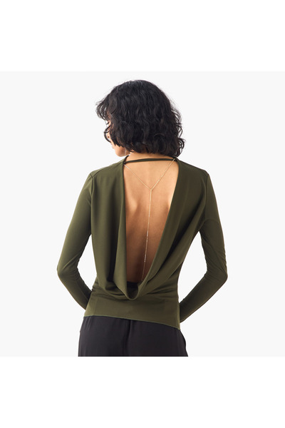 Iconic Iconic Cowl Back Top with Long Sleeves