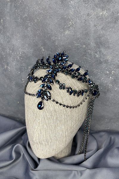 Hayalperest boncuk Navy Blue Dangle Forehead Almeda Bridal Henna Crown