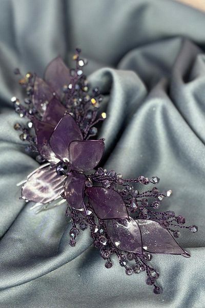 Hayalperest boncuk Purple Pearlescent Essence Scalloped Bridal Hair Accessory