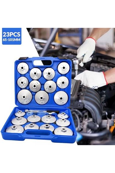 Generic مجموعة مفاتيح غطاء فلتر الزيت من 23 قطعة، مقاس 65-101 مم، نوع الوعاء، أداة إزالة فلتر الوقود، أداة صيانة السيارة