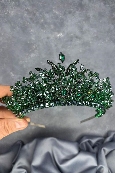 Hayalperest boncuk Emerald Green Livan Beaded Bridal Henna Crown Hair Accessory