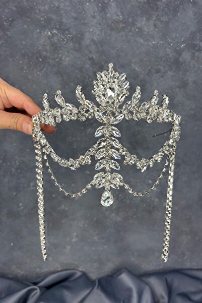 Hayalperest boncuk Silver Dangle Forehead Almeda Bridal Henna Crown