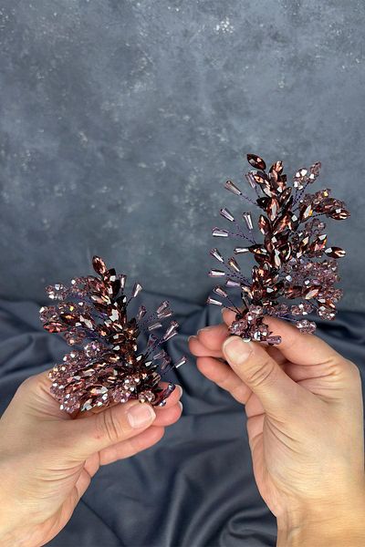 Hayalperest boncuk Plum Selis Double Sided Bridal Henna Crown Hair Accessory